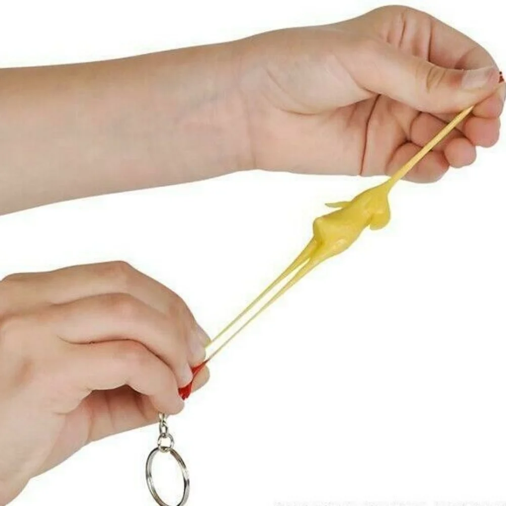 Yellow Stretch Rubber Chicken Keychain